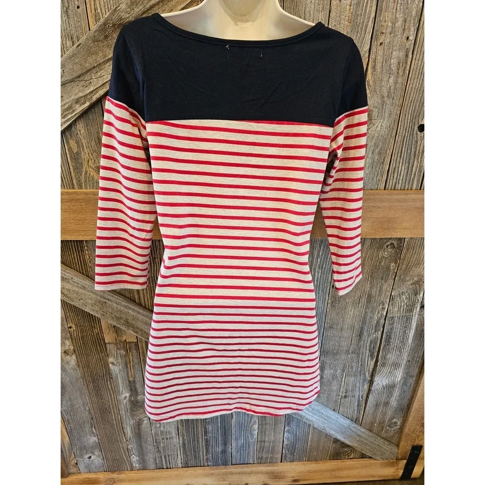 NWOT Umgee size small patriotic red white blue tunic top 3/4 sleeve ^